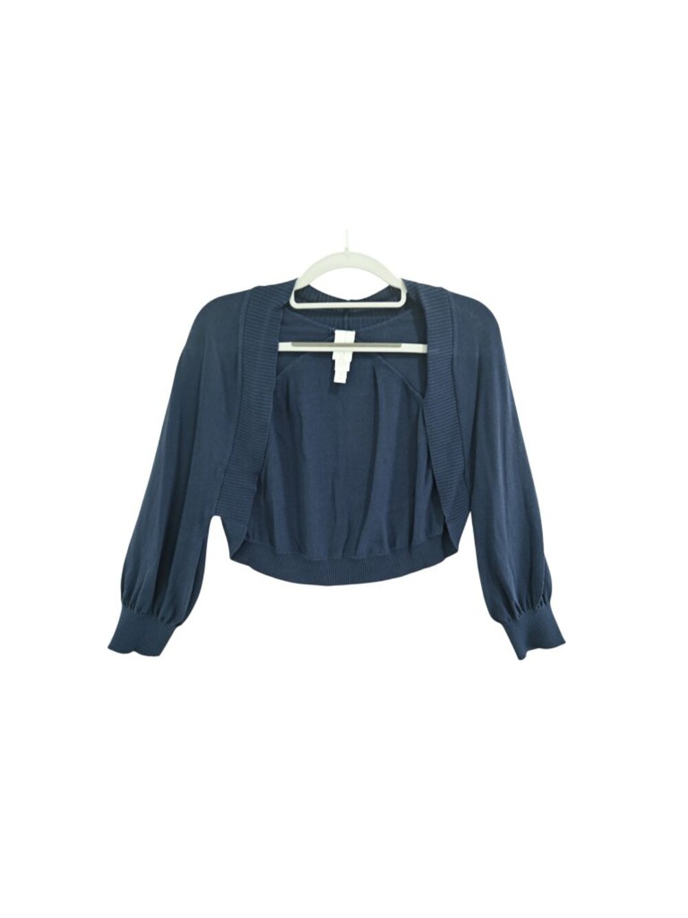 Wynne Layers 3/4 Sleeve Bolero Sweater Sz L Navy Cropped Open Front Knit Layered